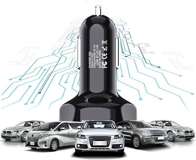 Car Charger Black Fast Charging with Ports: 4xUSB 1xType-C with Cable Type-C