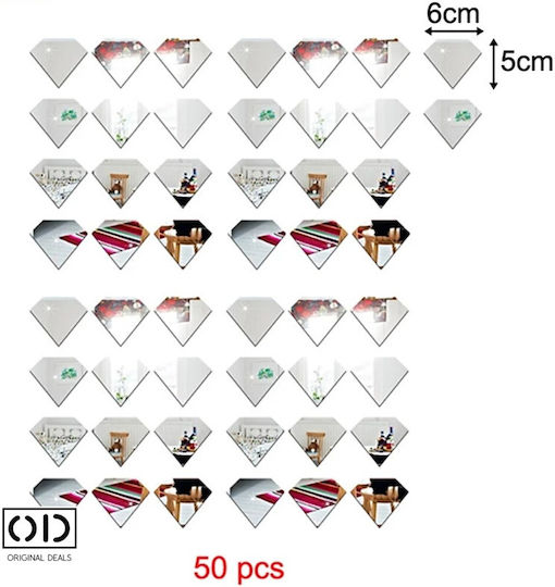 Selbstklebende Spiegel für Innendekoration und Design, Diamnat Modell, Premium-Acryl Pvc, Satz von 50 Stück, 6 X 5 X 0,1 cm, Original-Angebote