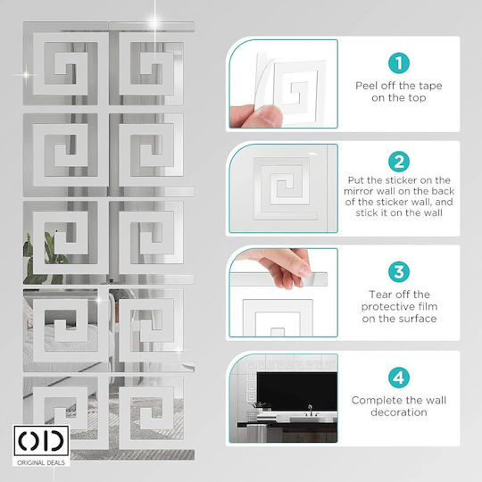 Self-adhesive Mirror For Interior Decor And Design, Versace Model, Premium Acrylic Pvc, Set Of 10 Pieces, 5 X 5 X 0.1 Cm, Original Deals