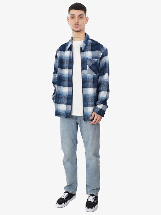 Overshirt Mânecă Lungă Carou Albastru