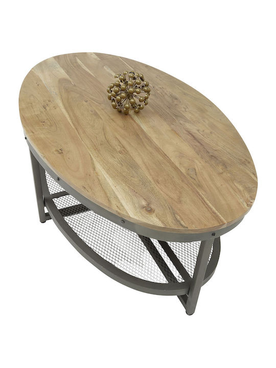 Oval Central Coffee Table Moca Made of Solid Wood Moca Natural+Metal W71xL122xH44cm