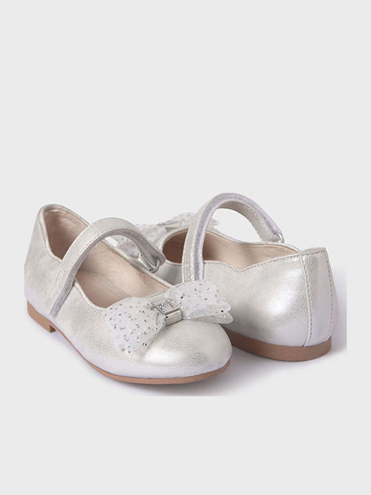 Kids Anatomic Leather Ballerinas with Hoop & Loop Closure Silver