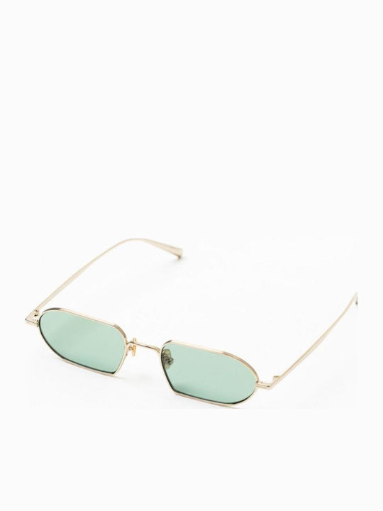 Unisex Sunglasses with Metallic Gold Frame / Light Green
