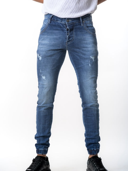 Life Style Butiken 680 Μπλε Ανδρικό Jean Παντελόνι Με Λάστιχο Στον Αστράγαλο Κανονική Εφαρμογή