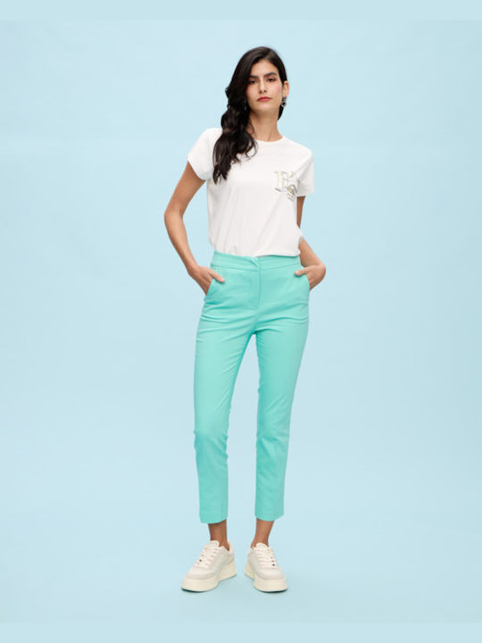 Passager Women's High-waisted Fabric Trousers with Elastic Mint