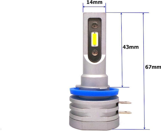 Λάμπες Αυτοκινήτου H11B / H8B / H9B / DRL Canbus LED 5000K Ψυχρό Λευκό 30V / 12V / 24V 2τμχ