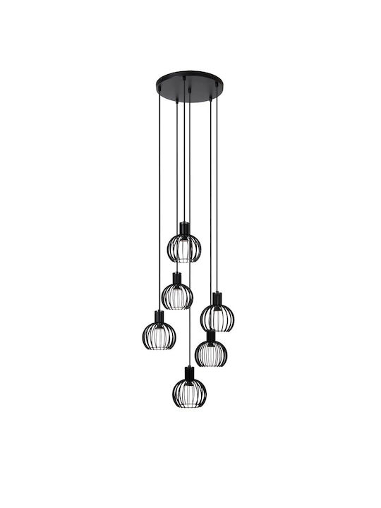 Lucide Lightning Pendant Chandelier for 6 Bulbs E14, E.14 Black