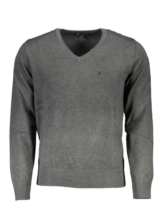 U.S.Grand Polo Club Herren Langarm-Pullover mit V-Ausschnitt Gray