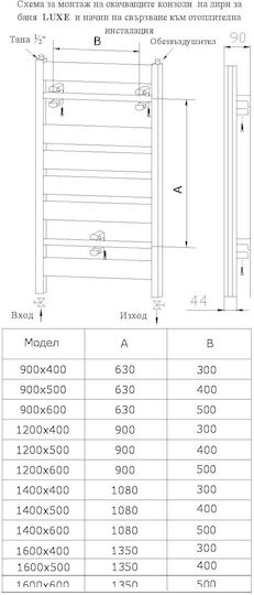 Altherm Релса за кърпи за Баня 1400x400 807ккал/ч Кафяв