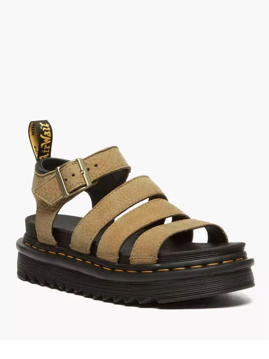 Dr. Martens Blaire Leather Women's Flat Sandals in Brown Color