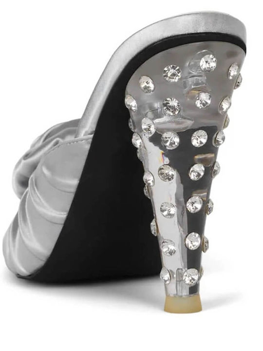 Mules with Chunky High Heel in Silver Color