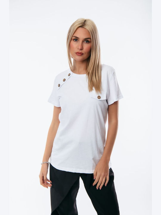 Boutique Women's Summer Blouse Short Sleeve White