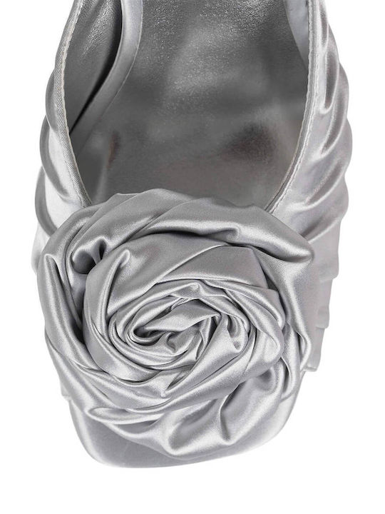 Mules with Chunky High Heel in Silver Color