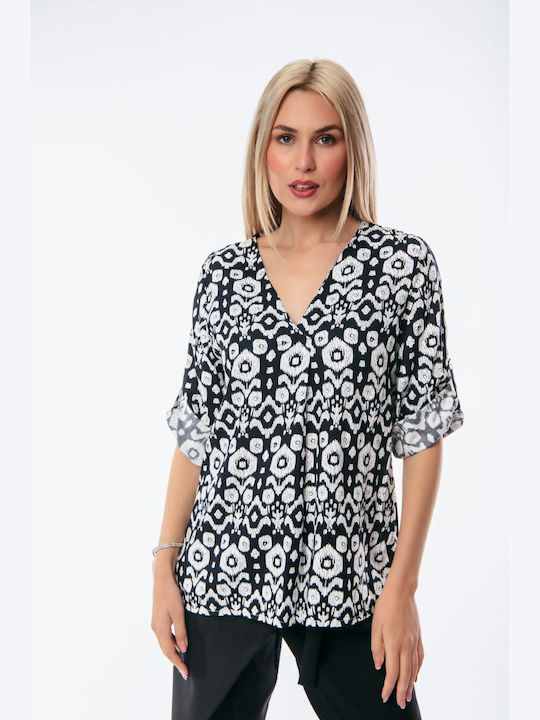 Boutique pentru Femei de Vară Bluză cu Mânecă 3/4 Black