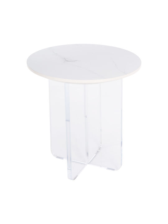 Round Side Table Acrylon Glass White M40xL40xH41cm