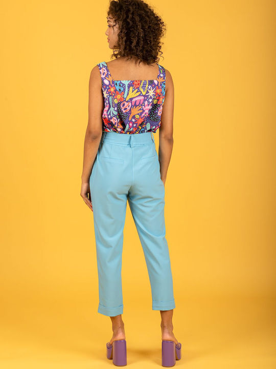 Women's High-waisted Chino Trousers Slim Fit Blue