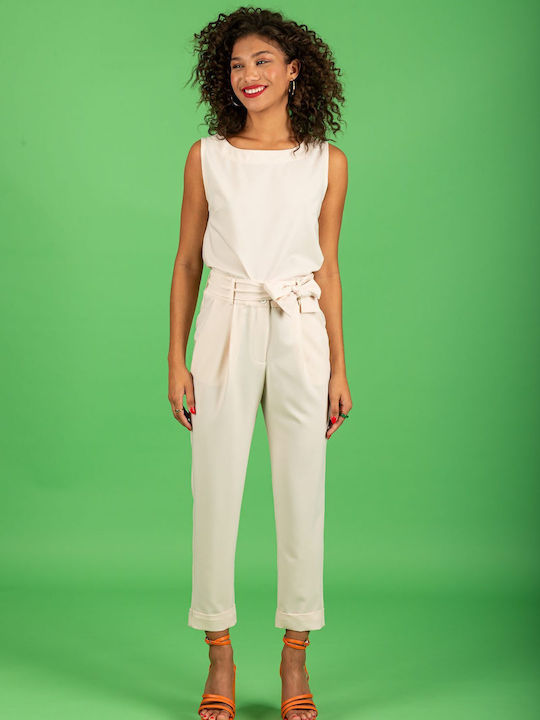 Women's High-waisted Chino Trousers Slim Fit Beige