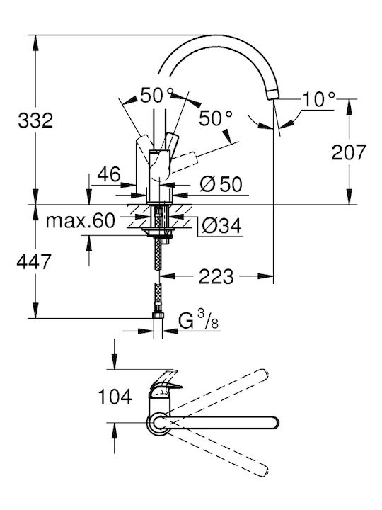 Grohe Baucurve Baterie de Bucătărie Bancă