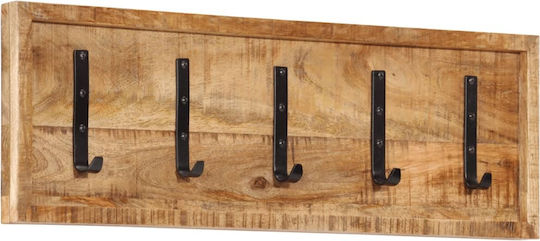 vidaXL Wooden Wall Hanger 5 Hooks Brown 80x5.5x25cm