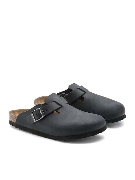 Boston Oiled Leather Зимни мъжки чехли Черен Тясна Fit