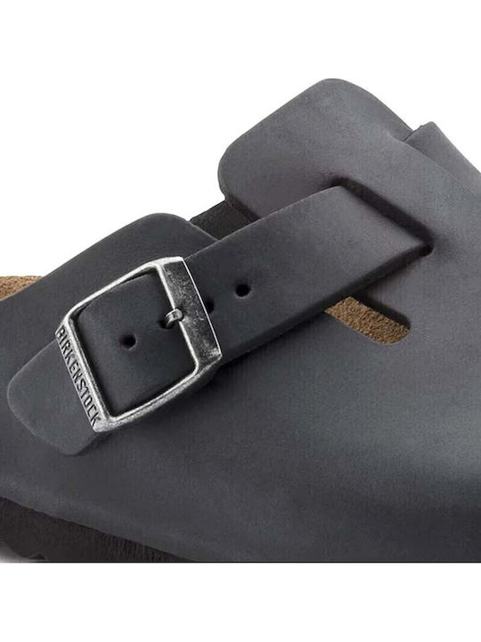 Boston Oiled Leather Зимни мъжки чехли Черен Тясна Fit