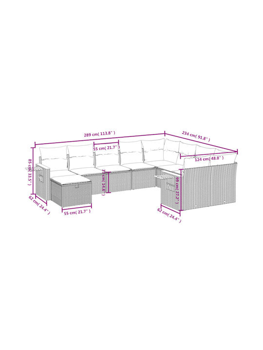 Corner Sofa Outdoor Rattan with Chest and Pillows 55x55x37cm