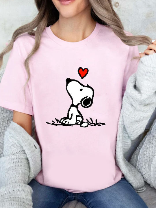 Fruit of the Loom Snoopy Love Original Tricou Roz Bumbac