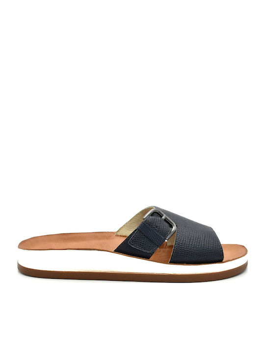 Leather Women's Flat Sandals in Blue Color