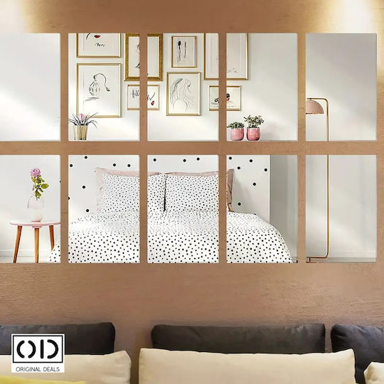 Self-adhesive Mirror For Interior Decor And Design, Rectangle Pattern, Premium Acrylic Pvc, Set Of 6 Pieces, 15 X 10, Original Deals