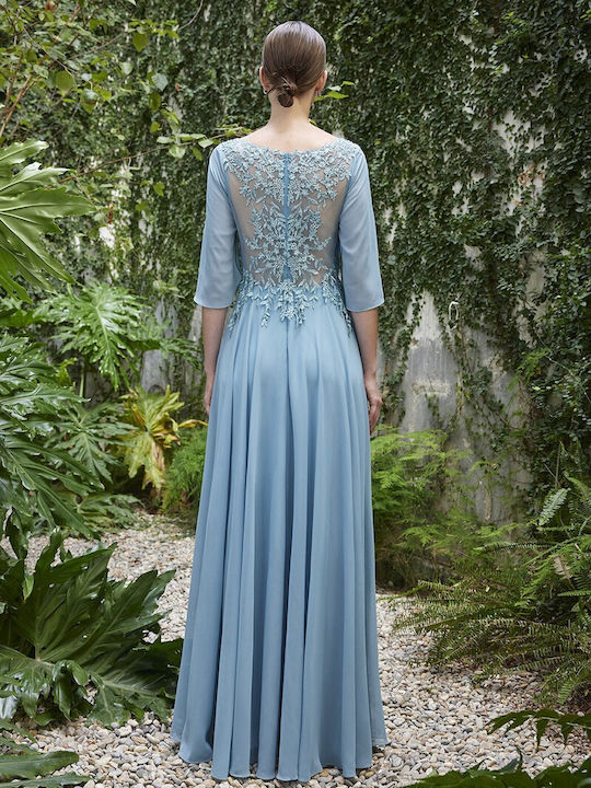 Carla Ruiz Maxi Evening Dress with Lace Blue