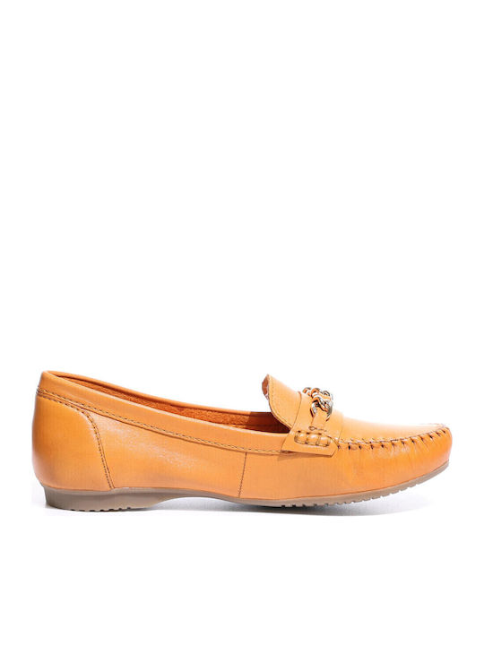Leather Women's Moccasins in Yellow Color