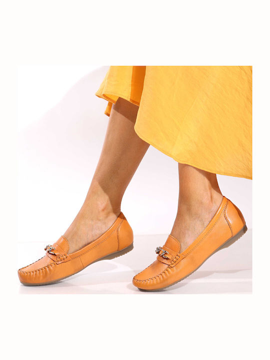 Leather Women's Moccasins in Yellow Color
