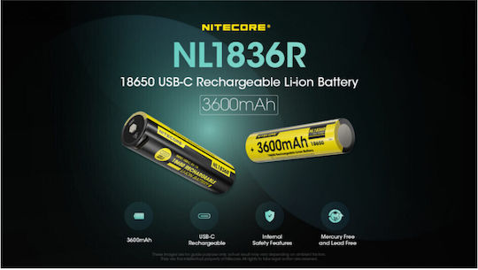 NiteCore Презареждаща батерия 18650 Li-ion 3600mAh 5V 1бр