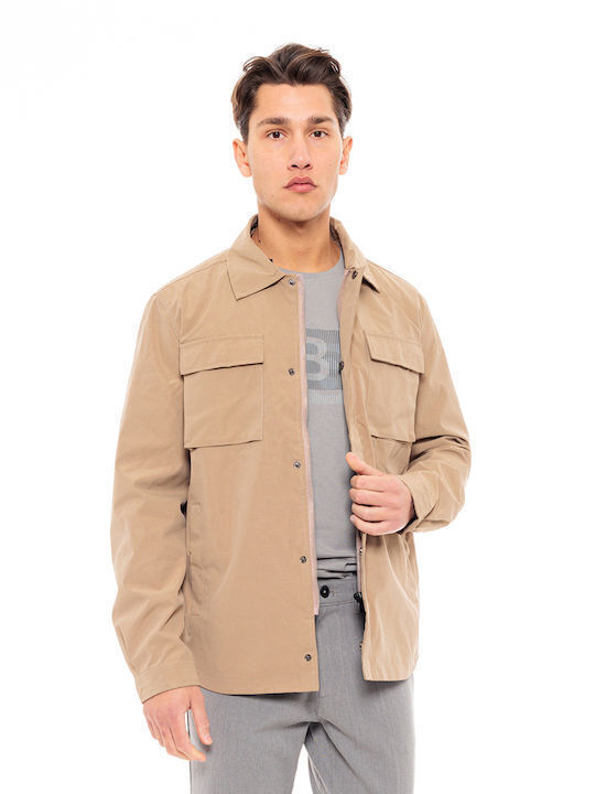 Μακρυμάνικo Overshirt σε Κανονική Γραμμή Μπεζ