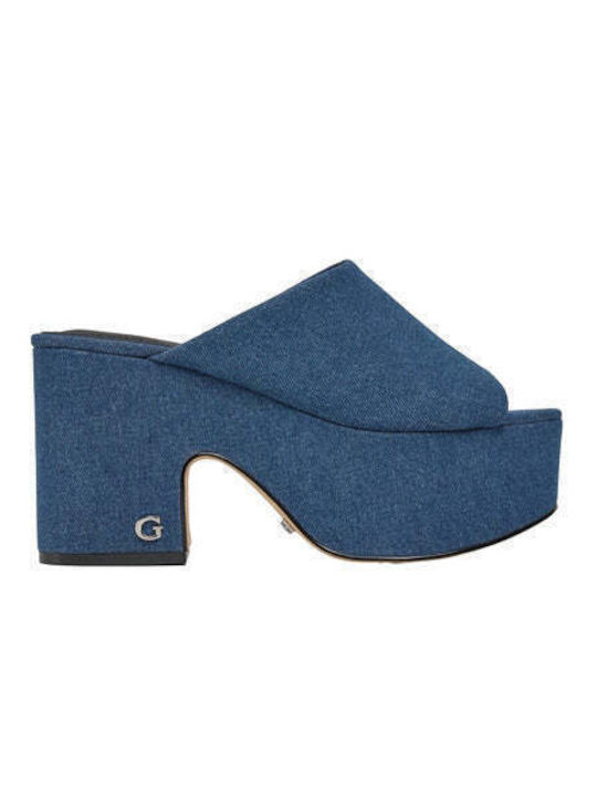 Guess Mules mit Hoch Absatz in Blau Farbe