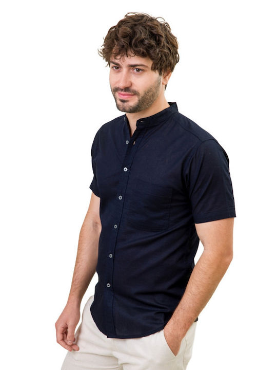 Natural Line Men's Shirt Short-sleeved Linen Blue