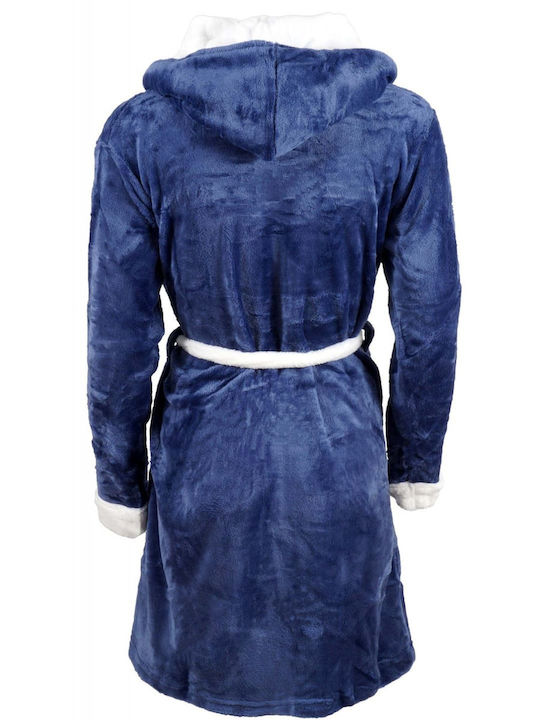 Women's Fleece Robe with Hood and Pockets Blue