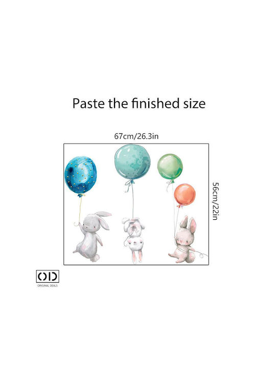 Decorative Sticker With Self-Adhesive For Wall And Furniture Decor Bunnies With Helium Balloons Multicolor Original Deals