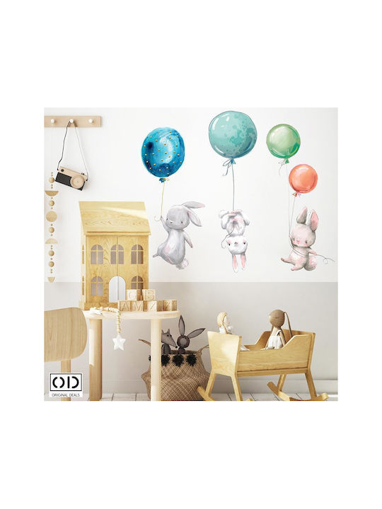 Decorative Sticker With Self-Adhesive For Wall And Furniture Decor Bunnies With Helium Balloons Multicolor Original Deals