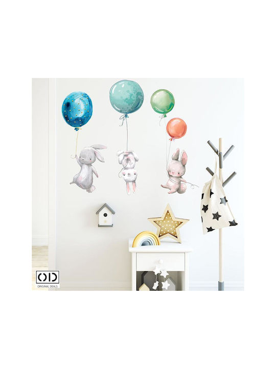 Decorative Sticker With Self-Adhesive For Wall And Furniture Decor Bunnies With Helium Balloons Multicolor Original Deals