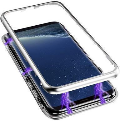 Samsung Galaxy S9 Plus Μαγνητική Μεταλλική Θήκη Detachable Metal Frame Με Πίσω Όψη Από Tempered Glass Ασημί Διάφανη