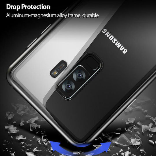 Samsung Galaxy S9 Plus Μαγνητική Μεταλλική Θήκη Detachable Metal Frame Με Πίσω Όψη Από Tempered Glass Ασημί Διάφανη