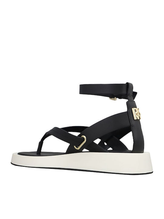 Ilianna Leather Women's Flat Sandals in Black Color