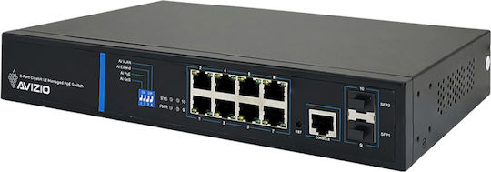 Avizio Power AV-SM8GP2F Gestionat L2 PoE+ Switch cu 8 Porturi Gigabit (1Gbps) Ethernet și 2 Porturi SFP