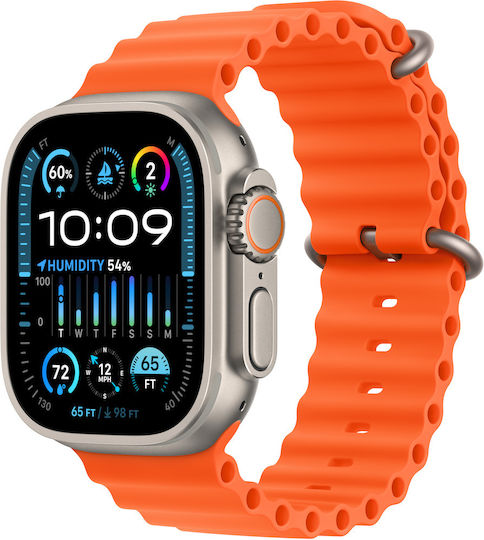 Apple Watch Ultra 2 Ocean Band Titanium 49mm Waterproof with eSIM and Heart Rate Monitor (Orange Ocean Band)