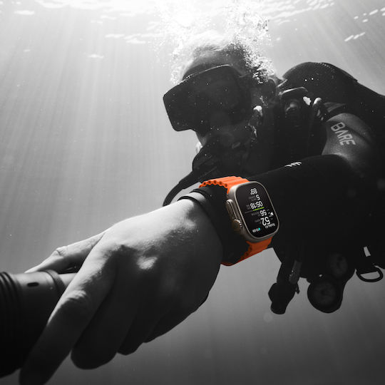 Apple Watch Ultra 2 Ocean Band Titanium 49mm Waterproof with eSIM and Heart Rate Monitor (Orange Ocean Band)