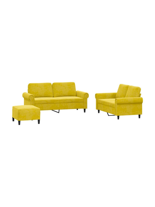 Living Room Furniture Set 2-Seater & 2-Seater & Stool Yellow