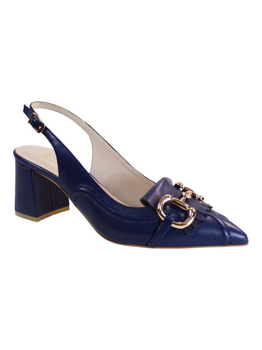 Fardoulis Leather Blue Heels with Strap