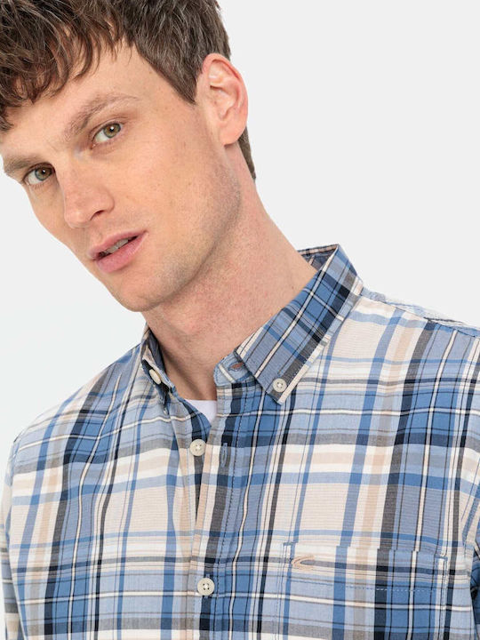 Long-sleeved Cotton Shirt Checked Light Blue