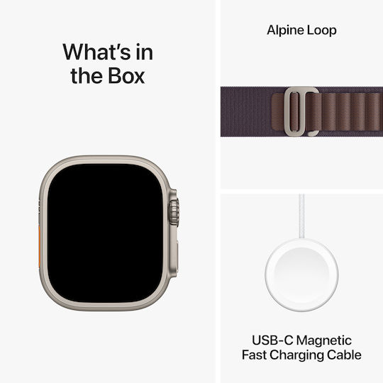 Apple Watch Ultra 2 Titanium 49mm Waterproof with eSIM and Heart Rate Monitor (Indigo Alpine Loop - Small)